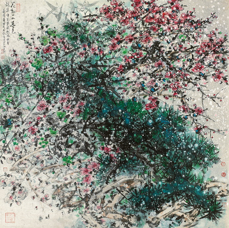 花卉 镜框 设色绢本 