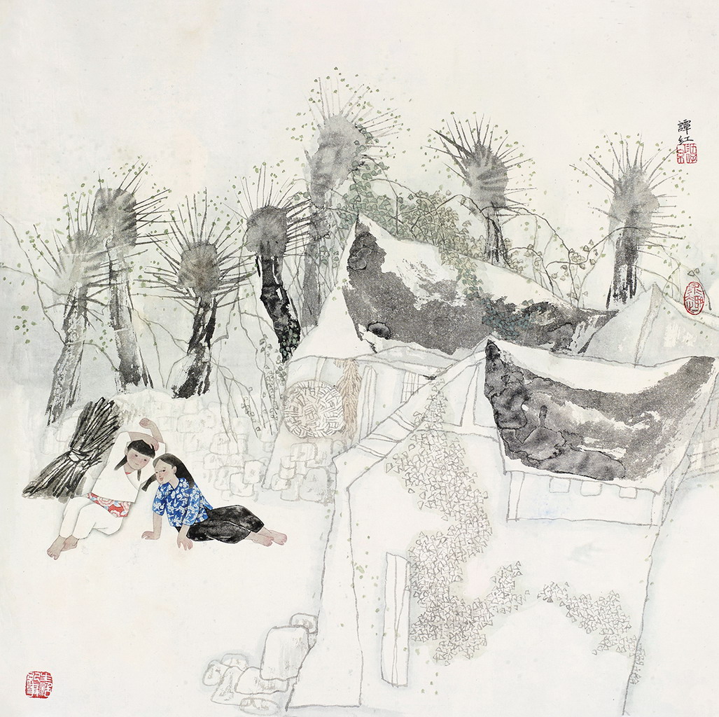 人物 镜片 设色纸本 