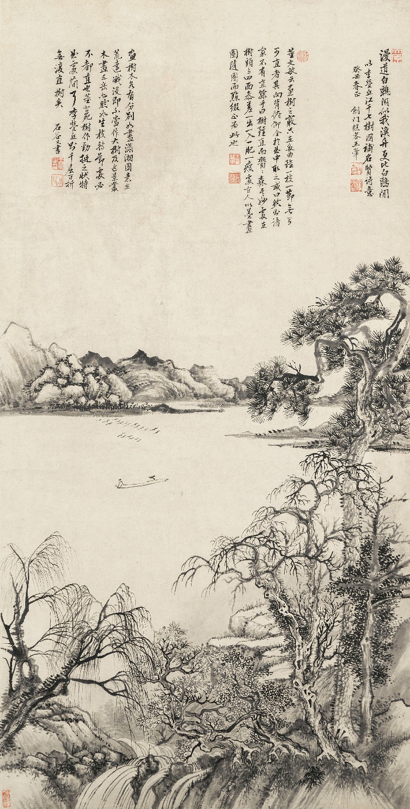 王翚 1673年作 江干七树图 立轴