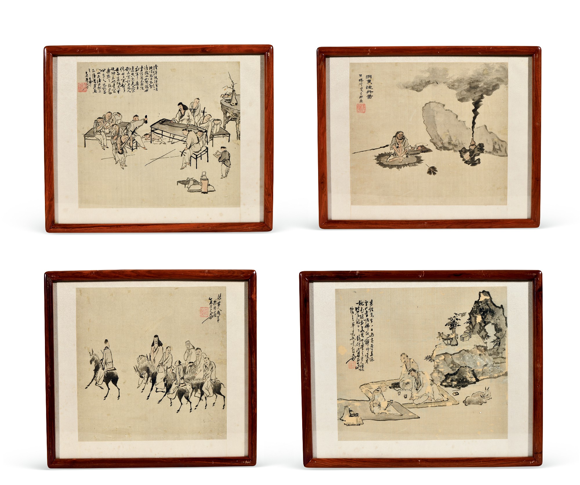 苏六朋 清中期 人物四开挂屏 （一套）