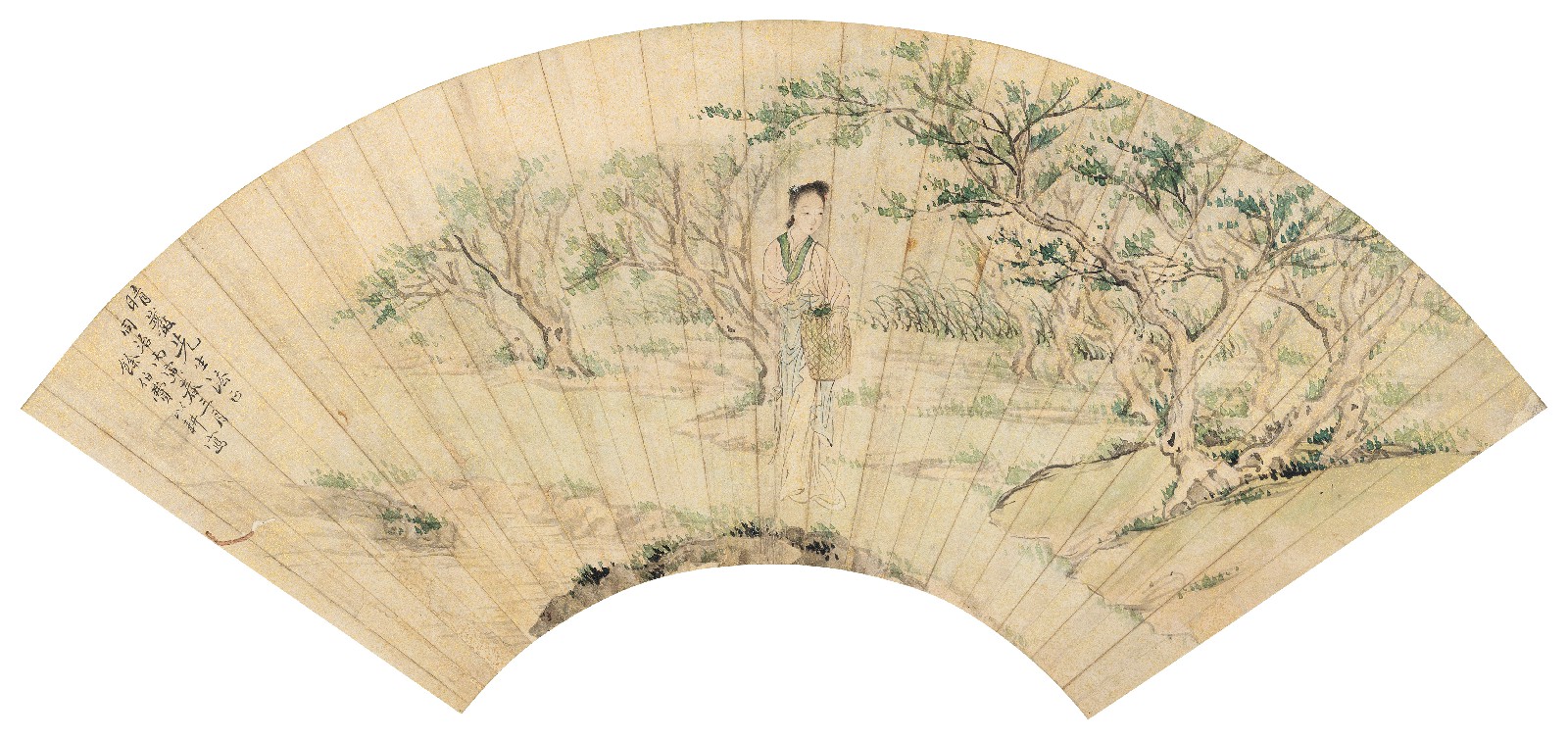 费以耕 1866年作 春林仕女 扇面